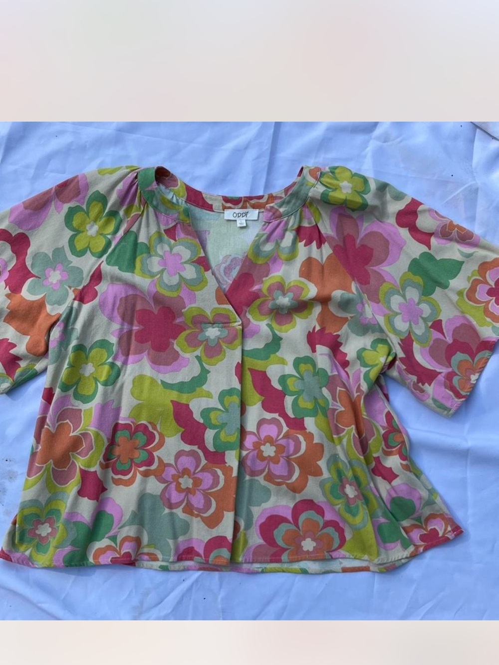 ODDI Floral V-Neck Blouse in Multi Floral Print